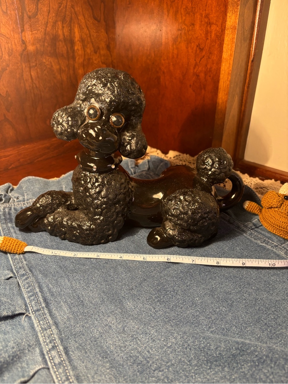 Vintage Black Ceramic Poodle Figurine